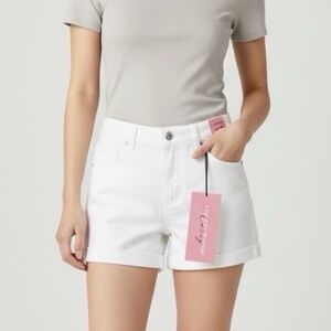 Celebrity Pink Curvy High-Rise White Denim Cuffed Shorts, Size 9/29 — NWT